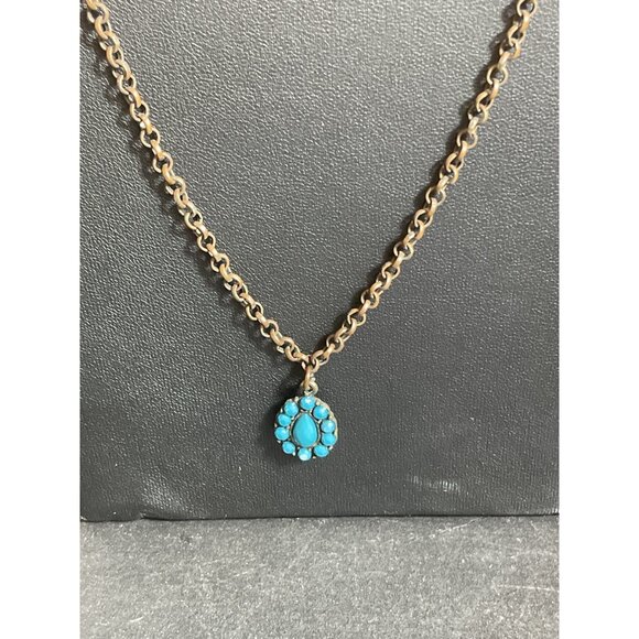 Vintage Style Bronze Chain Necklace With Turquoise Teardrop Pendant - Picture 3 of 4